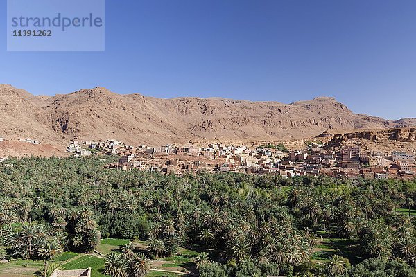 Das Draa-Tal mit Dattelhainen und Dörfern in Südmarokko