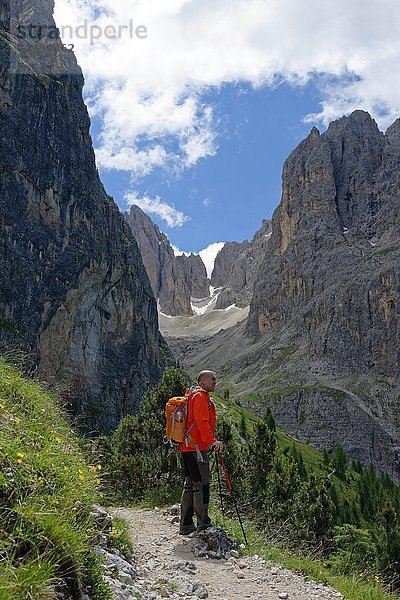 Wanderer  Bergtour  Weg um den Langkofel  Dolomiten  Provinz Südtirol  Italien  Europa