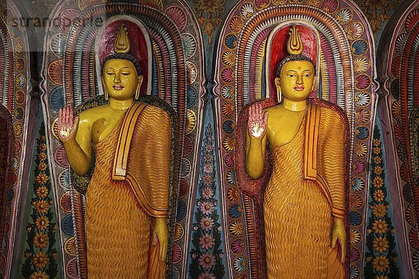 Buddha-Statuen  Innenraum  Aluvihara-Ferntempel  Matale  Zentralprovinz  Sri Lanka  Asien