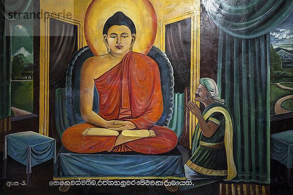 Wandgemälde  Buddha-Szene  Weherahena-Tempel  Matara  Südprovinz  Sri Lanka  Asien