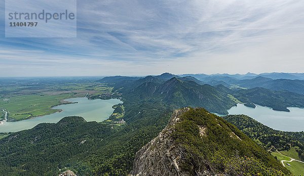 Blick auf den Kochel- und Walchensee vom Herzogstand  Alpenvorland  Oberbayern  Bayern  Deutschland  Europa