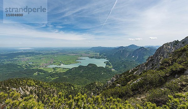 Blick auf den Kochelsee vom Herzogstand  Alpenvorland  Oberbayern  Bayern  Deutschland  Europa