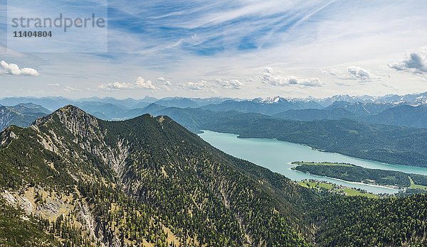 Blick auf den Walchensee vom Gipfel des Heimgartens  Alpenvorland  Oberbayern  Bayern  Deutschland  Europa