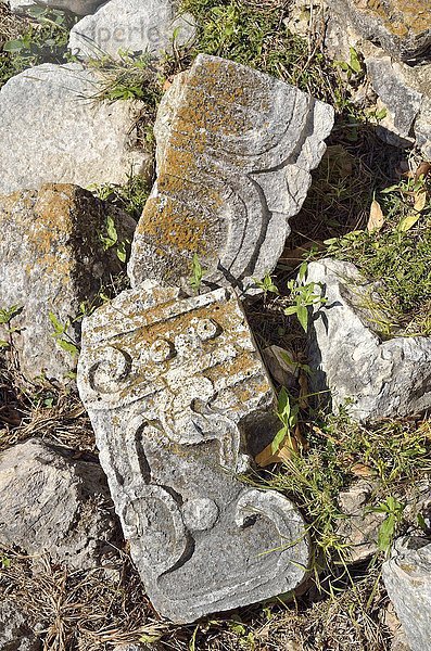 Antike Mauerstücke mit Relief  Gouverneurspalast  Maya-Stadt Uxmal  Yucatan  Mexiko  Mittelamerika