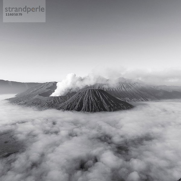 Mount Bromo Vulkanwolken  Morgenstimmung  Mount Batok  Mount Kersi  Mount Semeru  Bromo Tengger Semeru National Park  Ost-Java  Indonesien  Asien