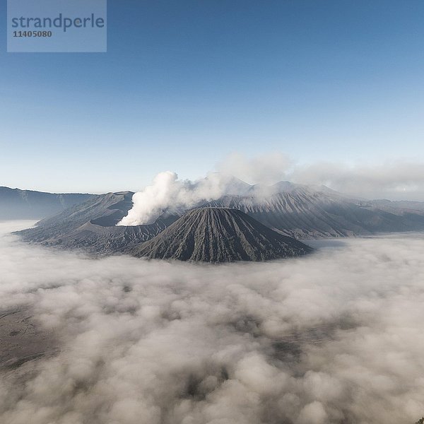 Mount Bromo Vulkanwolken  Morgenstimmung  Mount Batok  Mount Kersi  Mount Semeru  Bromo Tengger Semeru National Park  Ost-Java  Indonesien  Asien