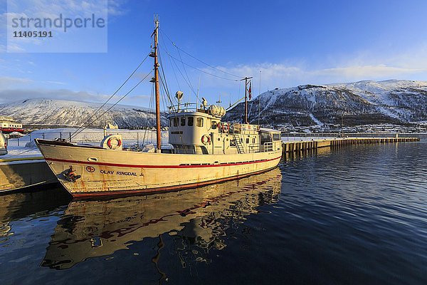 Ehemaliges Rettungsboot  jetzt Ausflugsboot Olav Ringdal  Tromso  Troms  Norwegen  Europa