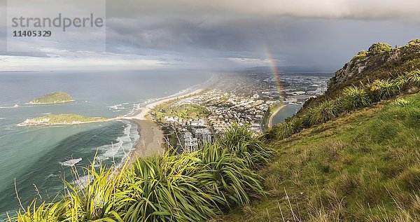 Panoramablick auf Mount Maunganui und Tauranga Harbour  Blick vom Mount Maunganui  Region Bay of Plenty  Nordinsel  Neuseeland  Ozeanien