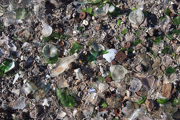 Glasscherben und Metallschrott auf einer Müllkippe  Fuerteventura  Kanarische Inseln  Spanien  Europa