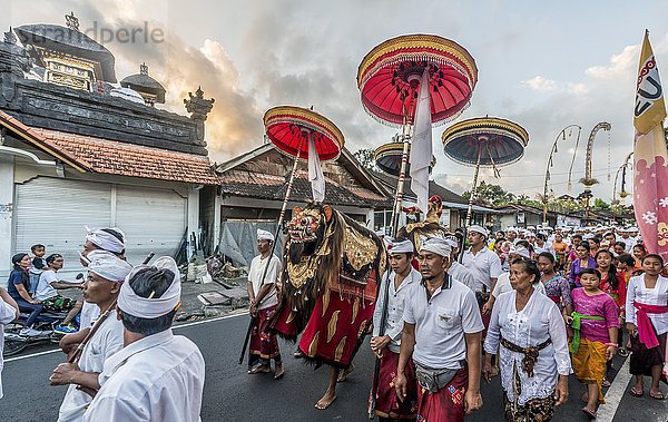 Prozession  balinesischer Galungan  religiöse Zeremonie  Feiertag zur Rückkehr der Geister der Vorfahren  Bali-Hinduismus  Bali  Indonesien  Asien