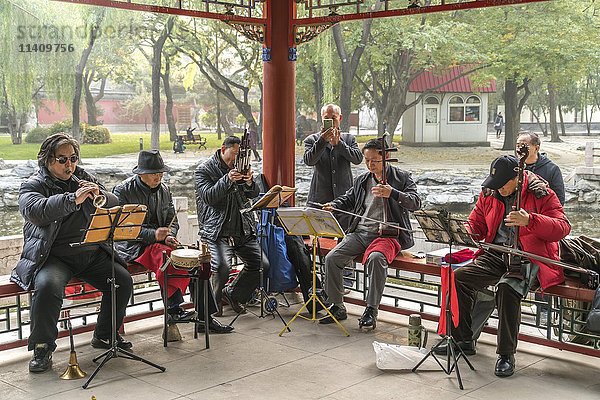 Einheimische Musiker mit Instrumenten  Ritan Park  Peking  China  Asien