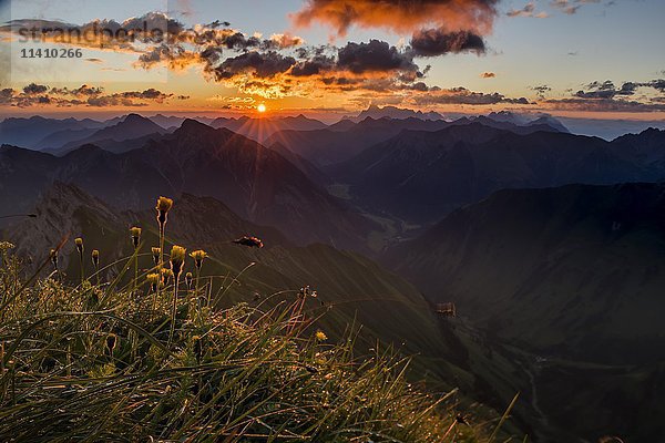 Außerfern Berge bei Sonnenaufgang  Elemen  Lechtal  Bezirk Reutte  Tirol  Österreich  Europa
