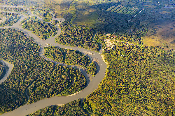 Luftaufnahme eines verzweigten Flusses im Sommer  Southcentral Alaska  USA