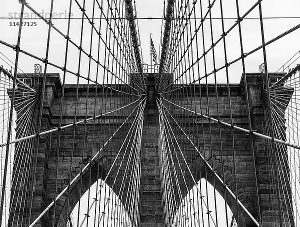 Gittermuster der Stützen auf der Brooklyn Bridge; New York City  New York  Vereinigte Staaten von Amerika