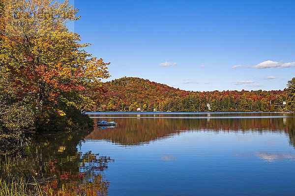 Herbstlich gefärbte Bäume um einen See; Sugarloaf Pond  Quebec  Kanada'.