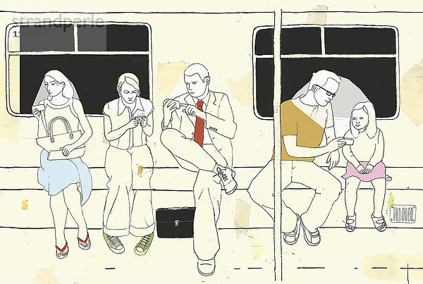 Menschen nutzen mobile Geräte in der U-Bahn