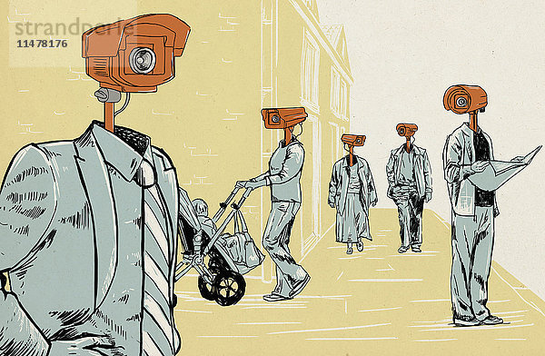 Menschen  die CCTV-Kameras auf dem Kopf tragen