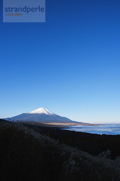 Morgenlicht beleuchtet den Berg Fuji und den Yamanaka-See  Präfektur Yamanashi  Japan