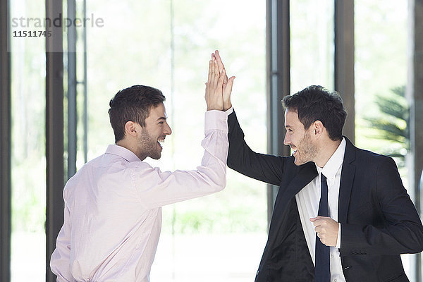 Geschäftsleute beglückwünschen sich gegenseitig mit high-five