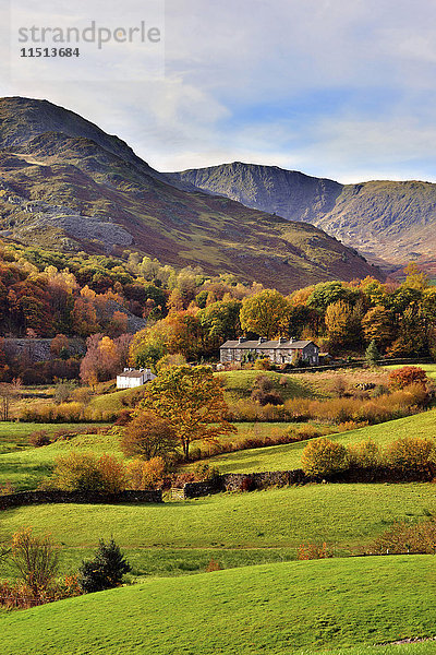 Herbstlicher Blick auf das malerische Langdale Valley  Lake District National Park  Cumbria  England  Vereinigtes Königreich  Europa