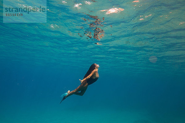 Frau schwimmt unter Wasser  Oahu  Hawaii  USA