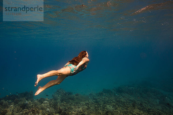 Frau schwimmt unter Wasser  Oahu  Hawaii  USA