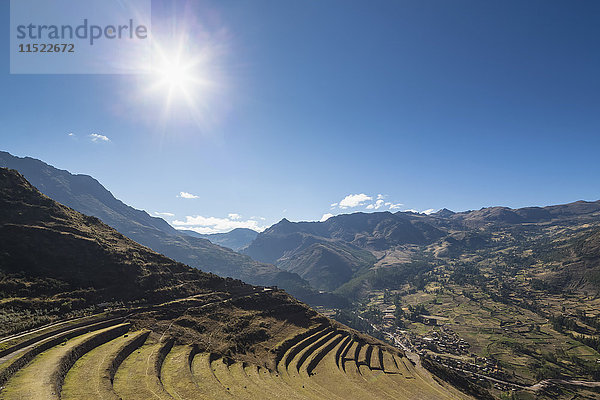 Peru  Anden  Valle Sagrado  Inka-Ruinen von Pisac  Terrassen von Andenes