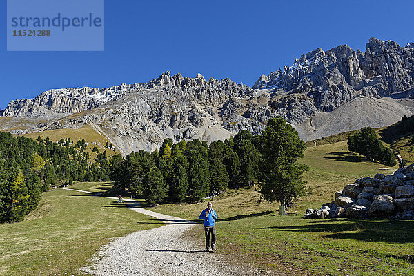 Italien  Südtirol  Latemar  Wanderer auf dem Latemar Natura Pfad