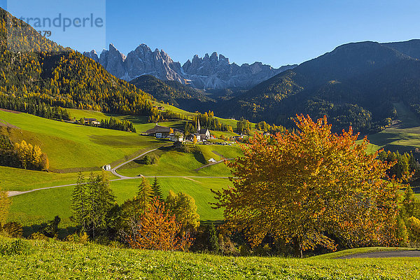 Italien  Südtirol  Funes-Tal  Odle-Gruppe im Herbst