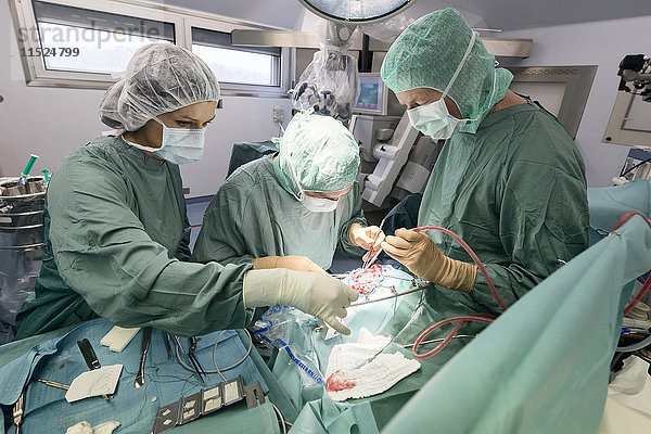 Neurochirurgen beim Öffnen des Schädels während einer Operation