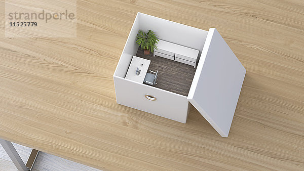 Büro in einer Box  3D-Rendering