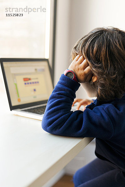 Kleiner Junge schaut auf den Laptop