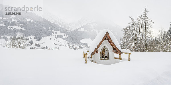 Deutschland  Bayern  schneebedeckter Bildstock mit Rubihorn im Hintergrund