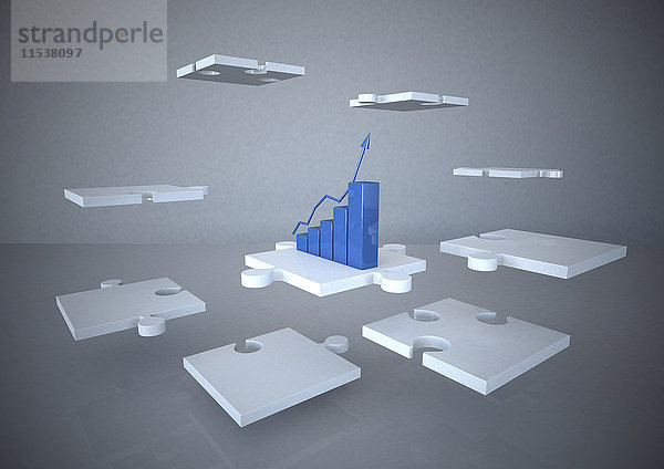 3d Rendering  Geschäftskonzept  Erfolg  wachsendes Diagramm mit weißen Puzzleteilen