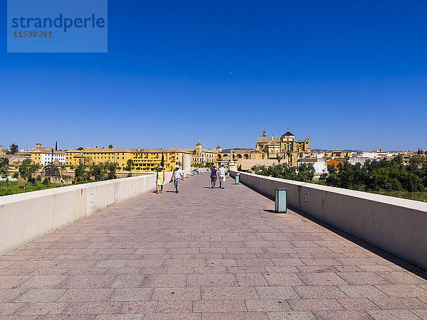 Spanien  Andalusien  Cordoba  Puente Romano mit Mezquita-Catedral im Hintergrund