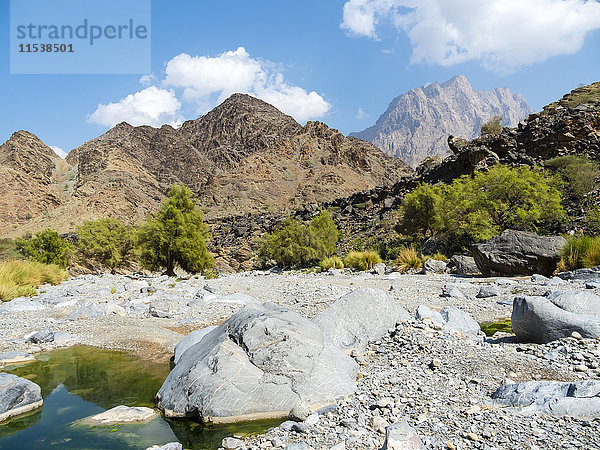 Oman  Al Hajar Gebirge  Wadi  trockener Flusslauf