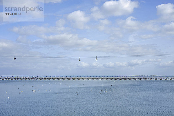 Portugal  Lissabon  Blick auf Seilbahn und Vasco da Gama Brücke