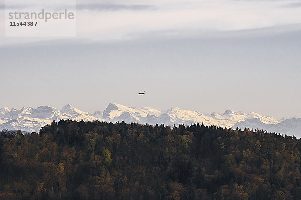 Schweiz  Alpenpanorama und Flugzeug