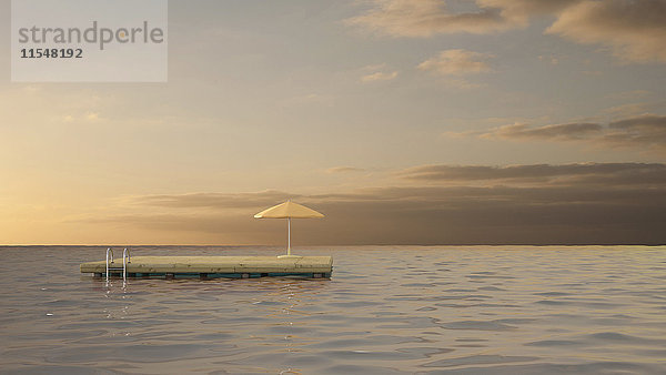 3D Rendering  Badeplattform mit Sonnenschirm