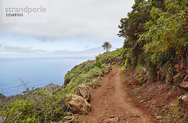 Spanien  Kanarische Inseln  La Gomera  Wanderer auf dem Küstenweg