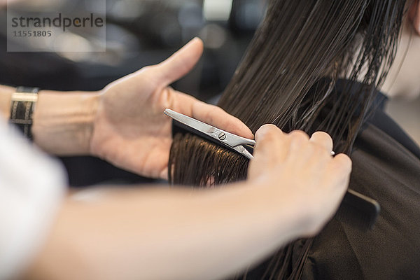Friseur schneiden Haare des Kunden