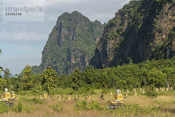 Myanmar  Hpa-an  Landschaft mit Felsformationen und Buddhafeld