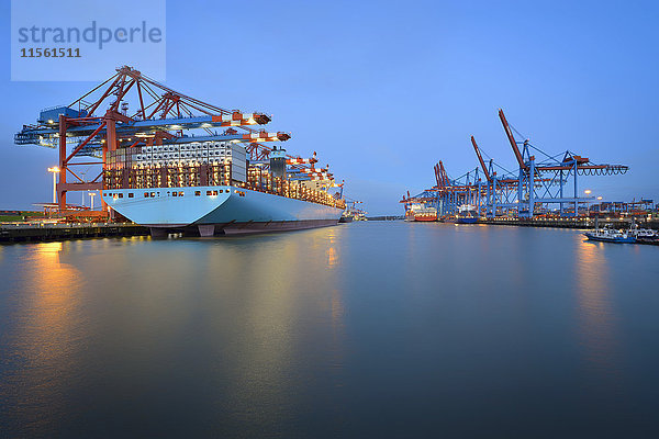 Deutschland  Hamburg  Hamburger Hafen  Containerterminal mit Schiff am Morgen