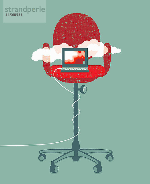 Laptop Cloud-Computing auf hohem Bürostuhl