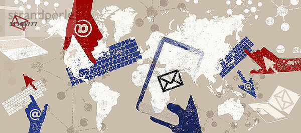 Collage zu E-Mail und globaler Kommunikation
