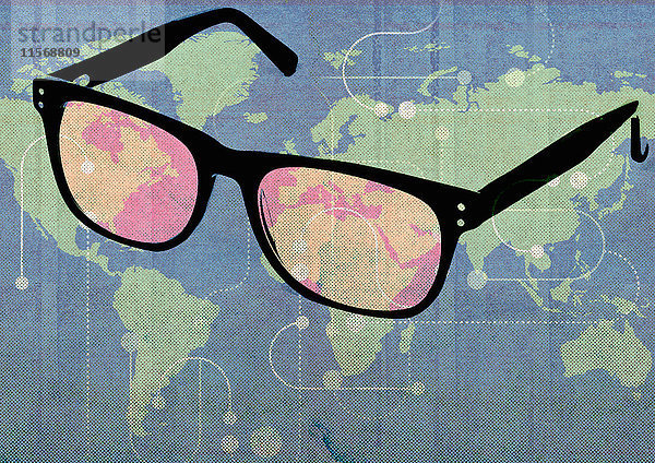 Große Brille betrachtet die weltweiten Verbindungen