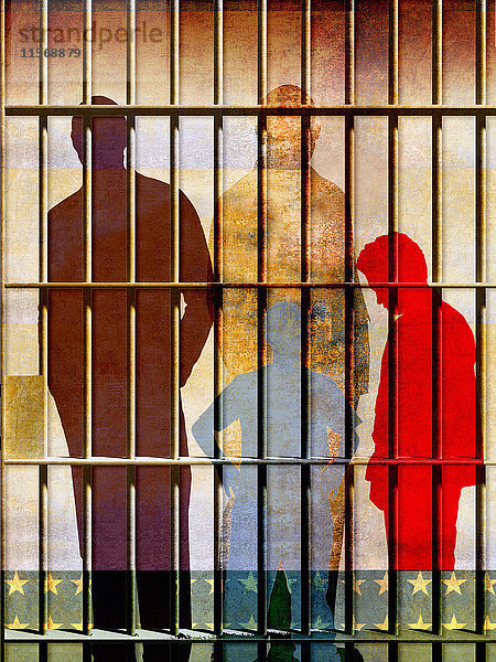 Silhouetten von Männern hinter Gefängnisgittern