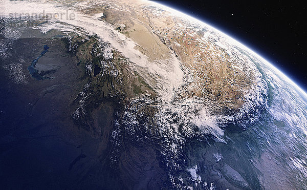 Digital manipuliertes Bild des Himalaya aus dem Weltraum