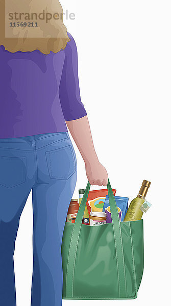 Frau trägt eine Tasche mit Lebensmitteln