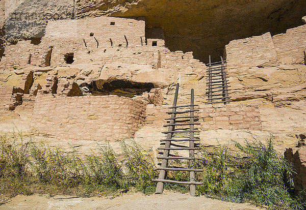 USA  Colorado  Leitern in der Pueblo-Ruine Long House im Mesa Verde National Park